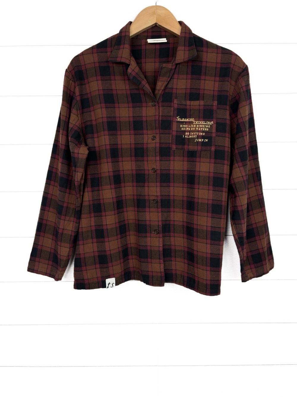 Taylor Swift Evermore Album Gold Rush Lyrics Rust Plaid Shirt Pajama Top Medium